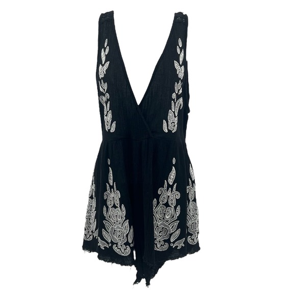 Free People Songbird Romper Womens XS Black White Plunging Neck Lightweight - Picture 5 of 10
